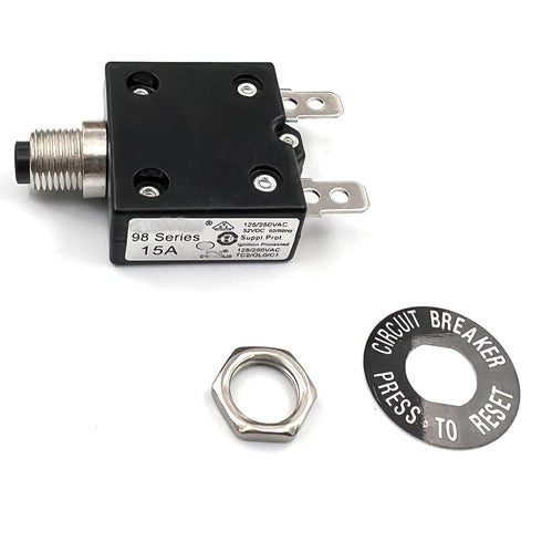 15 Amp Push Button Thermal Circuit Breaker 12-50V DC 125-250V Volt AC