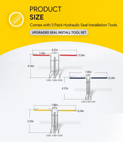 3 Pack Hydraulic Seal Installation Tools, Cylinder Piston Repair Seal Kit, U-Cup Rod Seal Installation Tool Set