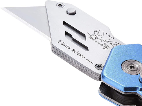 Amazon Basics Folding Utility Knife - Lightweight Aluminum Body with Holster, Light Blue