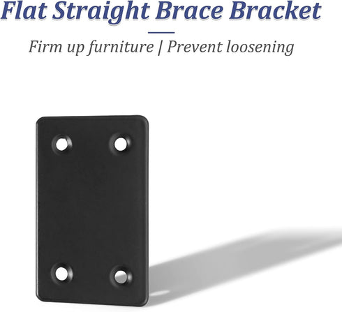 8Pcs Flat Straight Brace Brackets, Stainless Steel, Black Fixing Mending Joining Plates for Furniture Repair