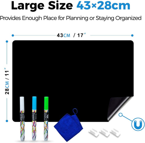 Magnetic Dry Erase Board Sheet 17x11" for Fridge, Small Refrigerator Magnet Whiteboard, 3 Chalk Markers & Eraser