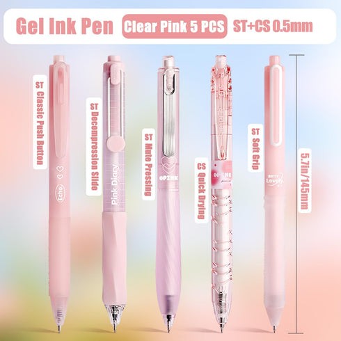 VideMundi 10 Count Set,Cute 0.5mm 10 Count Pastel Gel Ink Pen Note Taking Fine Point Retractable Black Ink Pens