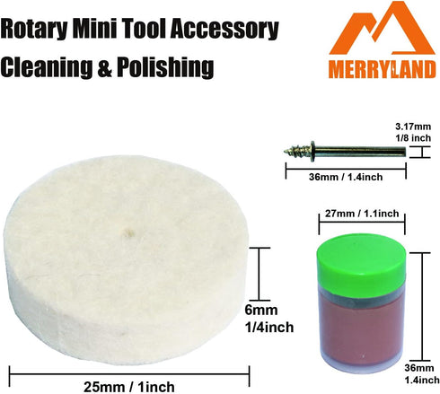 Merryland Flet Polishing Wheel for Dremel, 125pcs, 1 Inch Polishing Pad Buffing Wheel, Rotary Tool Accessory Set