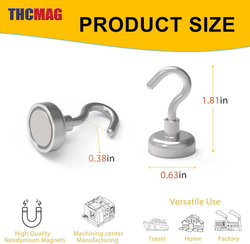 Magnetic Hooks - Strong Neodymium Rare Earth Magnet Hooks for Indoor Hanging, 22LBS, Pack of 24
