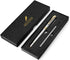 BEILUNER Silver Chrome Ballpoint Pen with Golden Trim, Best Gift Set for Men & Women, 0.5mm Extra Black Refill