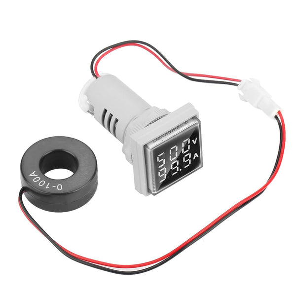 AC Current and Voltage Indicator, 22mm Display Meter, 0-100A 60-500V LED Voltmeter, Current Detector (White)