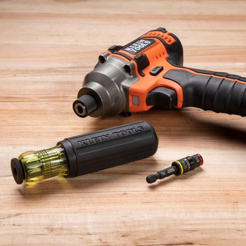 Klein Tools 32931 3-in-1 Impact Socket Set: Flip Socket with 2 SAE Hex Driver Sizes and 1/4-Inch Bit Holding Feature.