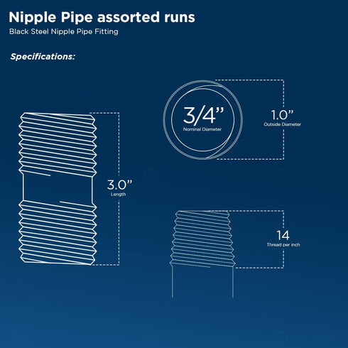 Everflow Supplies NPBL3430-4 Steel Nipple Pipe, Pack of 4, Black by Supply Giant