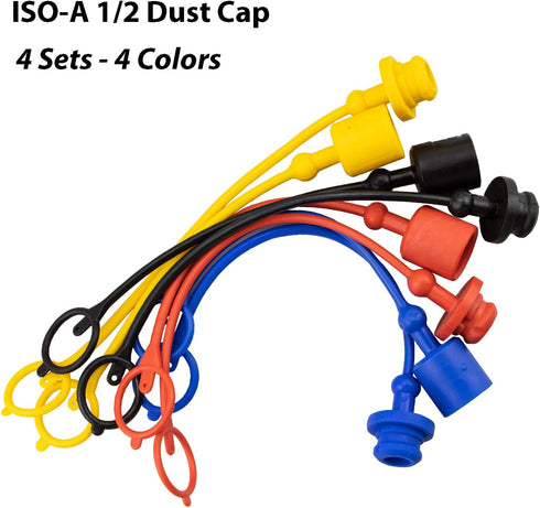 1/2 ISO-A & ISO5675 Hydraulic Quick Coupler Male Dust Cap and Female Plug Cover, Red Rubber with Retention Ring