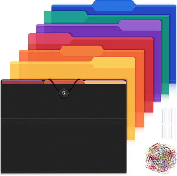 Uquelic Manilla Folders, 8.5 x 11/A4 Size, 6 Plastic Manilla Folders, Color File Folders Page Protector, 1/3-Cut Tabs