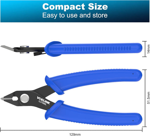 VCELINK Small Wire Cutter, Spring-loaded Precision Flush Cutter Pliers for Electronics, Jewelry Making, 5-Inch