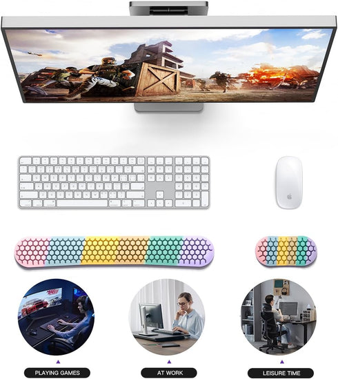 Keyboard Wrist Rest Set, Honeycomb Design Ergonomic Wrist Mouse Support Pad, Soft Silicone Typing Relief for Offices,