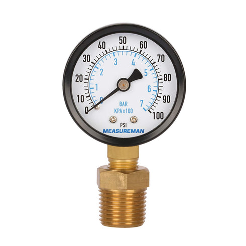 Measureman 2" Well Pump Pressure Gauge, 0-100psi/bar, 1/4" NPT Male with 1/2" NPT Adaptor