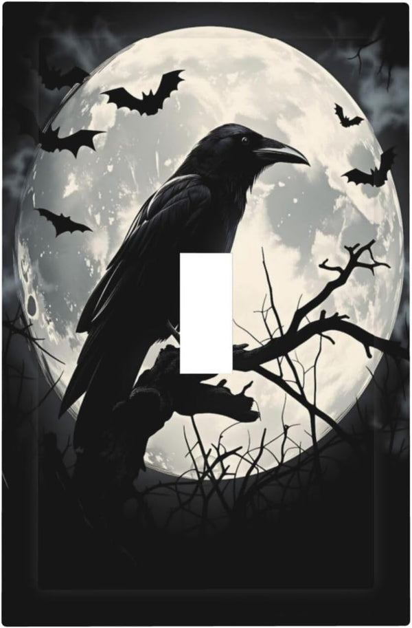 HTSAHKV Gothic Raven Crow Moon Wall Plate Light Switch Cover Single Gang Outlet