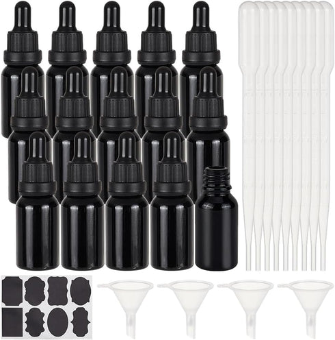 BENECREAT 15 Packs 15ml Black Glass Dropper Bottle Vials Glass Eye Dropper