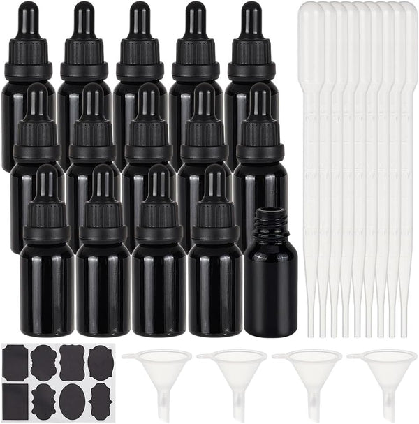 BENECREAT 15 Packs 15ml Black Glass Dropper Bottle Vials Glass Eye Dropper