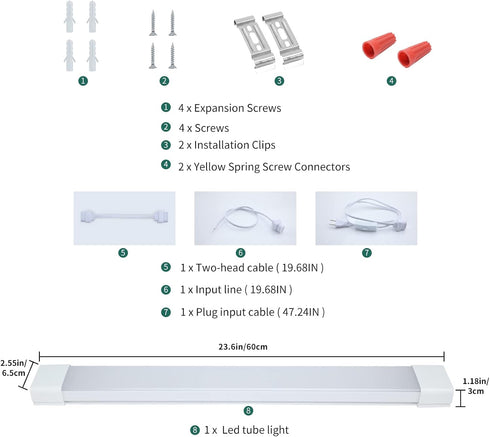 5000K 18W Closet, 2Ft, KUKUMAO Plug-in LED Tube Light Fixture, Linkable Cabinet Light for Garage, Kitchen, Bathroom