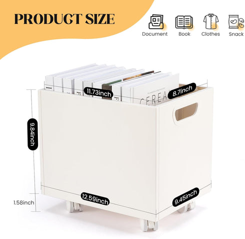 Rolling File Organizer with Wheels, Stackable Storage File Boxes, Portable Letter/Legal Size File Folder Box Book Box