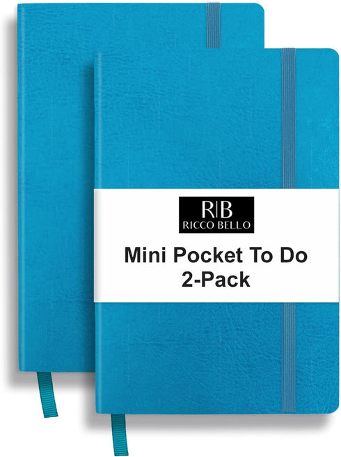 RICCO BELLO 2-Pack Mini Pocket To Do List Faux Leather Notebook, Undated, for Office, Home, School