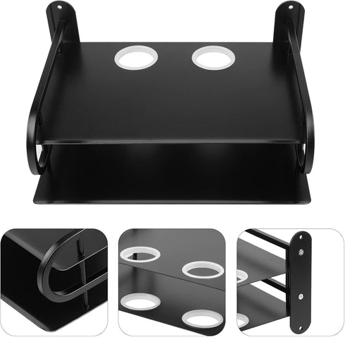 Fubeasi Set Z-Color Black Metal Double Wireless WiFi Router Storage Box/TV Box Shelf Wall Hanging Plug Board Bracket