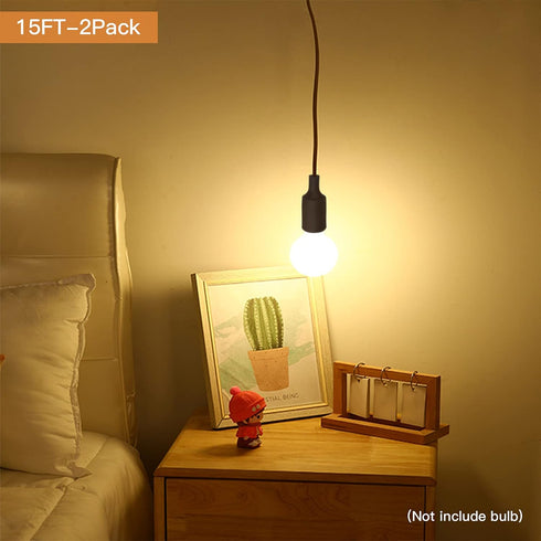 Zevnico 2 Pack 15ft E26 E27 Bulb Pendant Light Cord Socket, Hanging Lamp Socket with ON Off Switch, Base Black Lantern