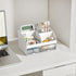 Desk Organizer with 6 Compartments and 2 Drawers, Plastic Makeup Organizer, Pen Holder for School, Home, Office