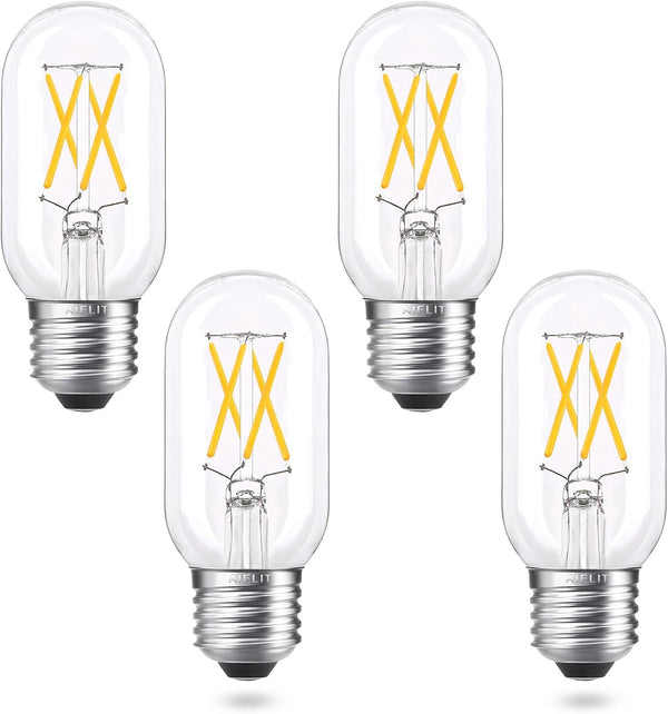 40 Watt Equivalent LED Bulb, E26 Base, 4W Energy Efficient, Soft Warm White 3000K, Dimmable Tubular T14 T45, 4 Pack