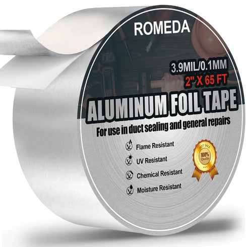 Romeda Aluminum Tape, 2 Inch x 65 Feet Heavy Duty Foil Tape for Insulation, HVAC, Ductwork, Dryer Vent