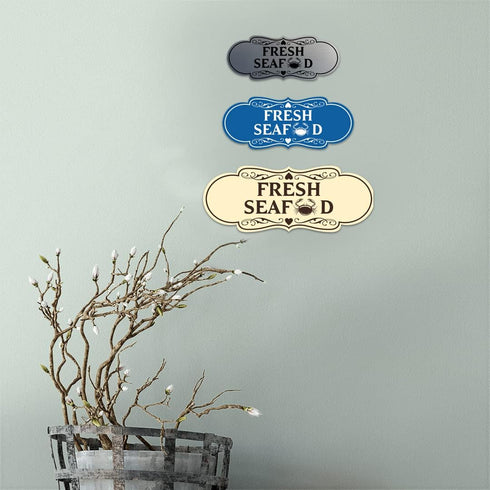 Large Blue 'Fresh Seafood' Decorative Sign for Home or Business