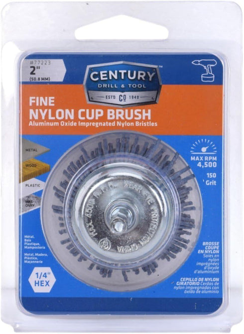 Century Drill & Tool 77223 2" Fine Nylon End Brush, 150 Grit, 1/4" Quick Change Shank, 4,500 RPM
