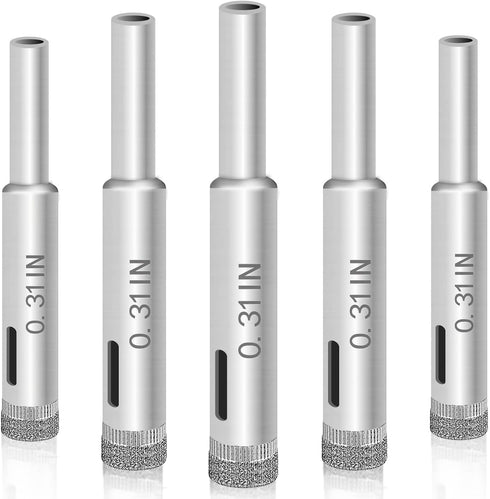 Glass Drill Bit Set, 5 pcs Diamond Hole Saw Bottle Extractor Tool for Glass Marble Granite Ceramic Tile 5 16in