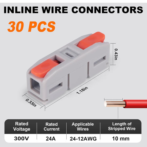 30PCS 1 1 24-12 AVARBUVO Lever Wire Connectors, Mini Quick Connectors Push-in, in Out Electrical Wire Butt Splice