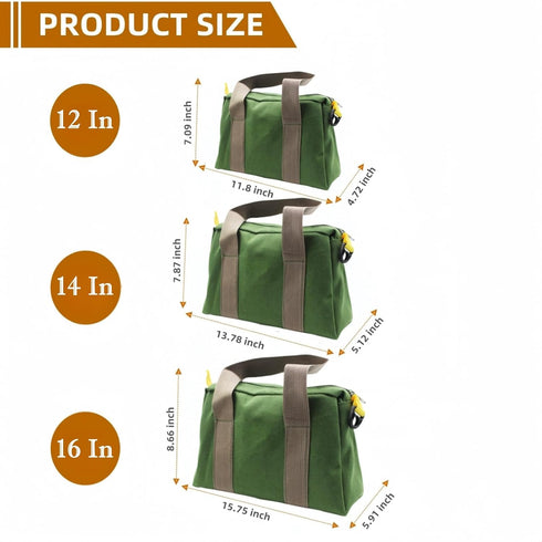 Canvas Wide Mouth Tool Bag, Heavy Duty Large Capacity Handbag for Storage of Screwdrivers, Wrench, Pliers