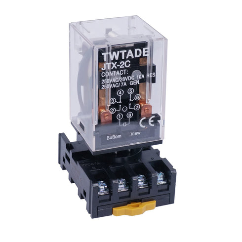 TWTADE/JTX-2C MK2P-I DPDT Power Relay with Plug-in Terminal Socket Base, DC 12V Coil, 8 Pin