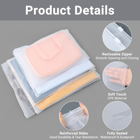 Frosted Zipper Clothing Bags, 25 Pcs 10x13 inch Poly Bags for Shipping, Waterproof Plastic Bags for Clothes