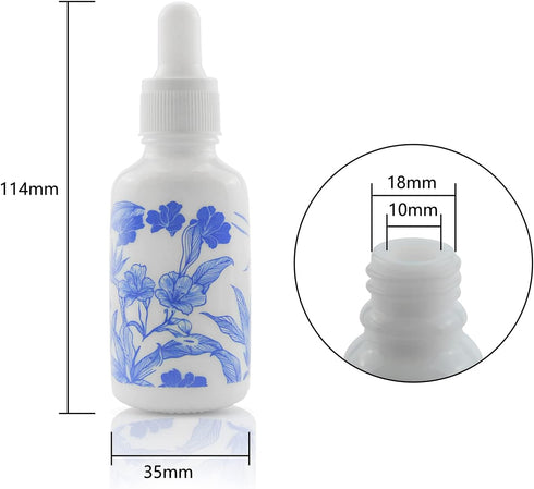 4 PCS 1 2/3oz (50ml) Blue and White Porcelain Ceramic Dropper Bottles Perfume Aromatherapy Cosmetic Container Essential Oils Sample Empty Dropper Bottles with Funnel Include by Wwolife