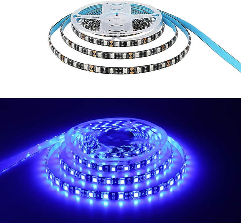 YUNBO 12V LED Strip Blue - 16.4ft Waterproof IP65 Outdoor Black PCB Flexible LED Tape Light for Home Decoration