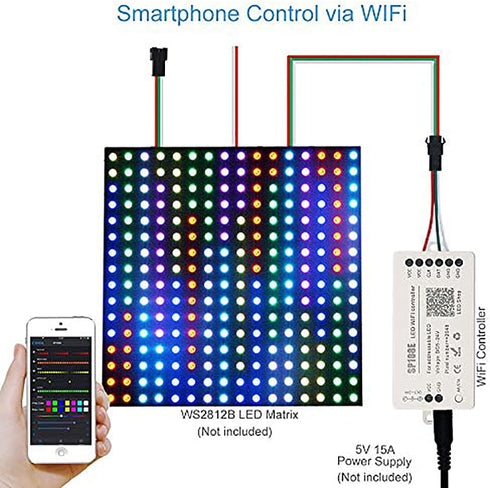 SP108E DC5V/12V/24V WS2812B WS2811 WS2815 WS2801 SK6812-RGBW WS2813 SK9822 RGBZONE WiFi LED Controller, Smart APP