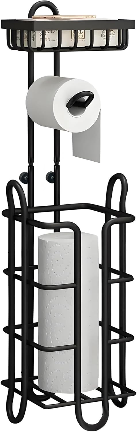Toilet Paper Holder Stand with Storage Shelf, Free Standing Tissue Paper Roll