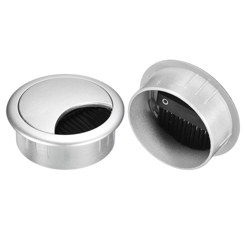 uxcell 2Pcs Cable Hole Cover, 2-3/8 Inch ABS Desk Wire Grommet for Office Computer Desk Organizer, Silver