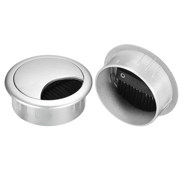 uxcell 2Pcs Cable Hole Cover, 2-3/8 Inch ABS Desk Wire Grommet for Office Computer Desk Organizer, Silver