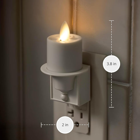 Luminara Flameless Candle Nightlight w/Dusk to Dawn Light Dark Auto Sensor, White Wall Plug Indoor Night LED Light