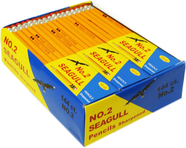 SEAGULL Pencils Pre-sharpened No. 2, 144/box, 12 Boxes of 12 with New Improved Eraser