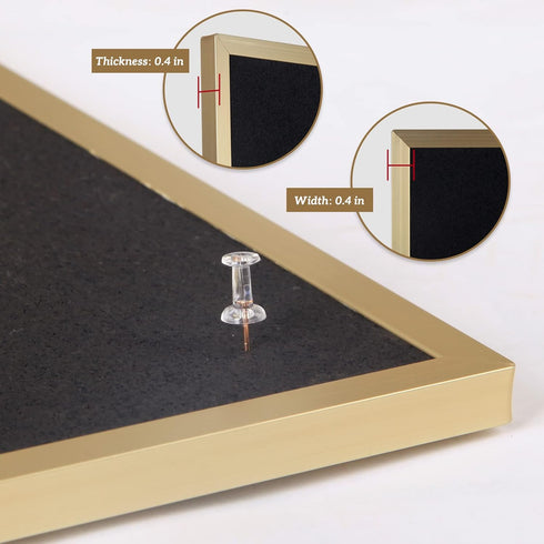 INNOVART Black Cork Bulletin Board, 24" X 18" with 10 Push Pins, Gold Aluminum Frame