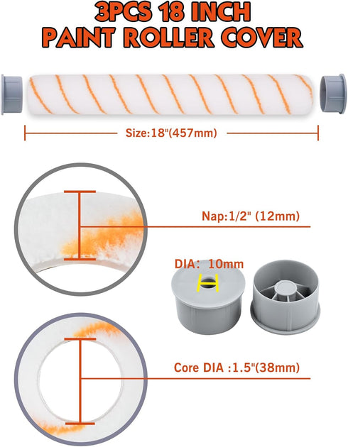 ROLLINGDOG 18" Paint Roller Covers - Large Sleeves for Ceiling, Wall, Floor, Decks Painting (Pack of 3)