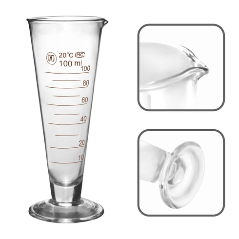 Professional Lab Graduated Measuring Cup with Spout, 100ml Wide Mouth Glass Conical Beaker