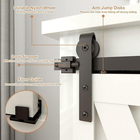 FLYVLIEG 4FT Super Mini Sliding Barn Door Hardware Kit for Single Door TV Stands Small Cabinets, J-Shaped Hanger (No