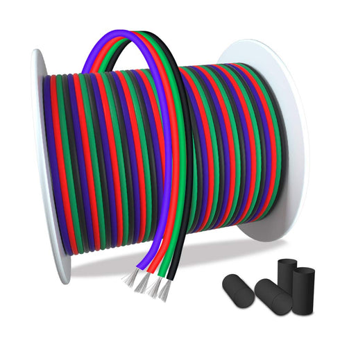 100ft RGB 4 Wire Conductor Cords 4PIN 22AWG Extension Cable LED Welding