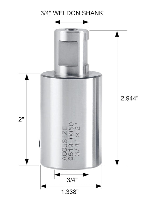Accusize Industrial Tools 2''/50mm Extension for 3/4'' Weldon Shank Annular Cutter, Weldon Adapter