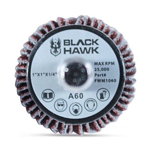 BHA Aluminum Oxide Shank Mounted Flap Wheels, 1” x 1” x 1/4”, 60 Grit, 5 Pack